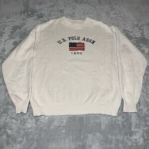Vintage U.S. Polo Assn. American Flag Patriot Knit Sweater Large 100% Cotton